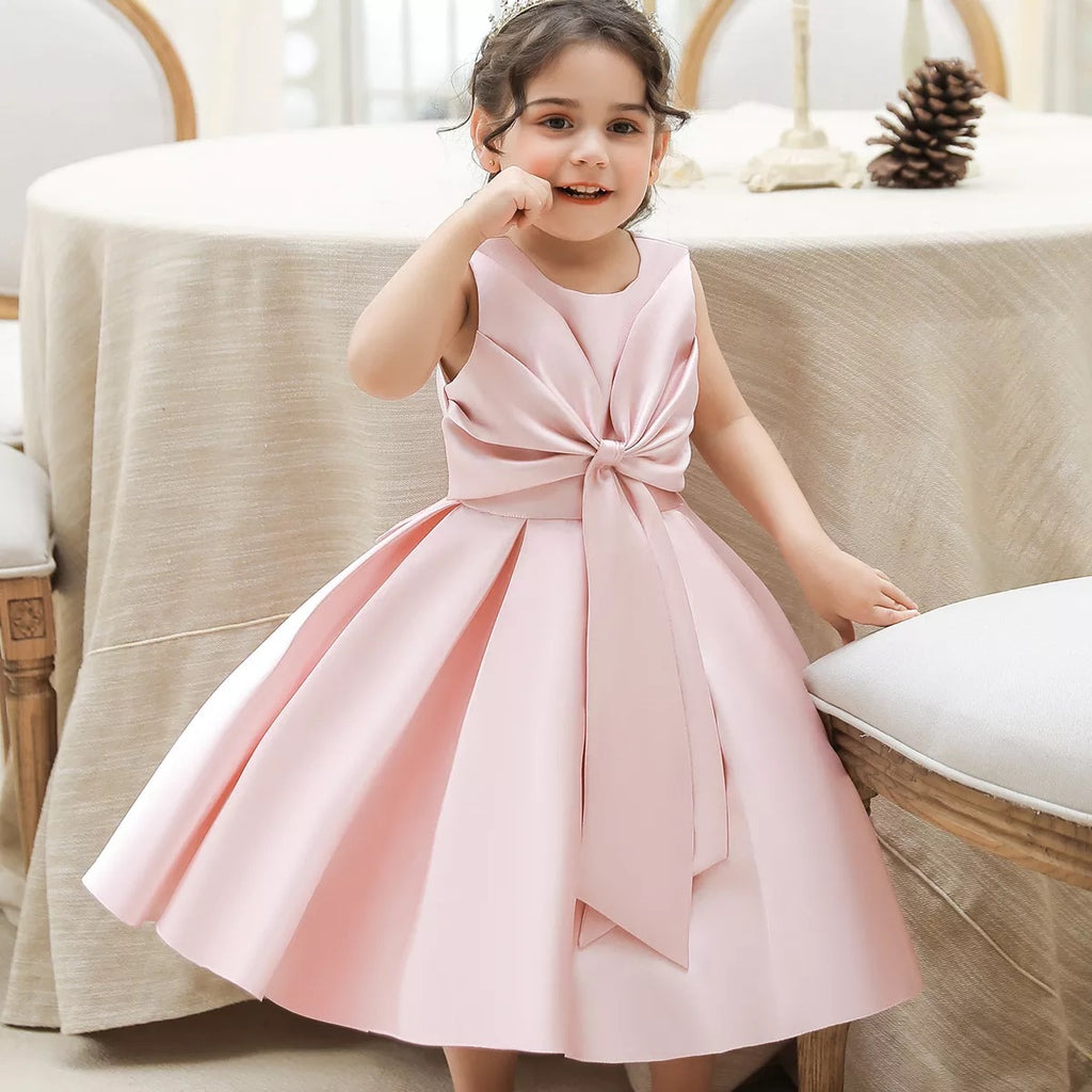 Toddler Girl Solid Bow Formal Dress