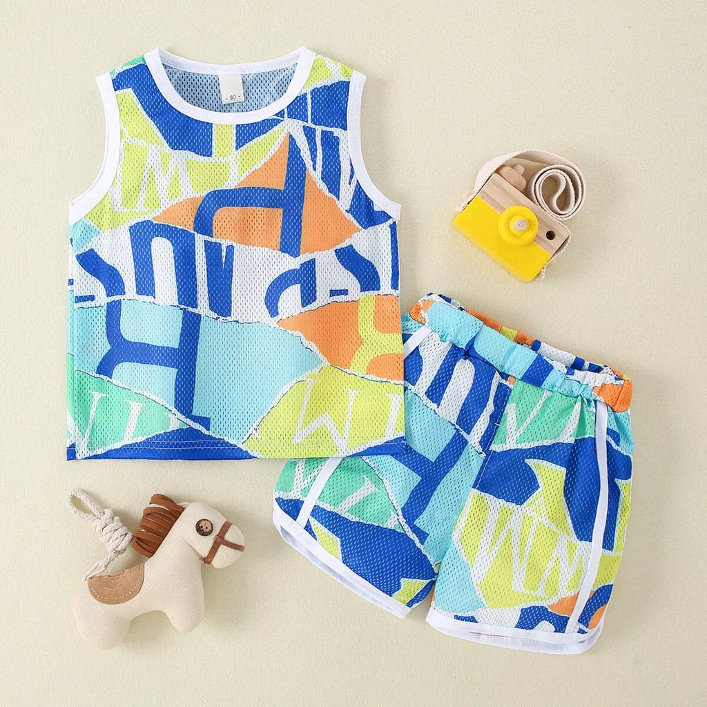 Color Block Sleeveless Vest and Shorts