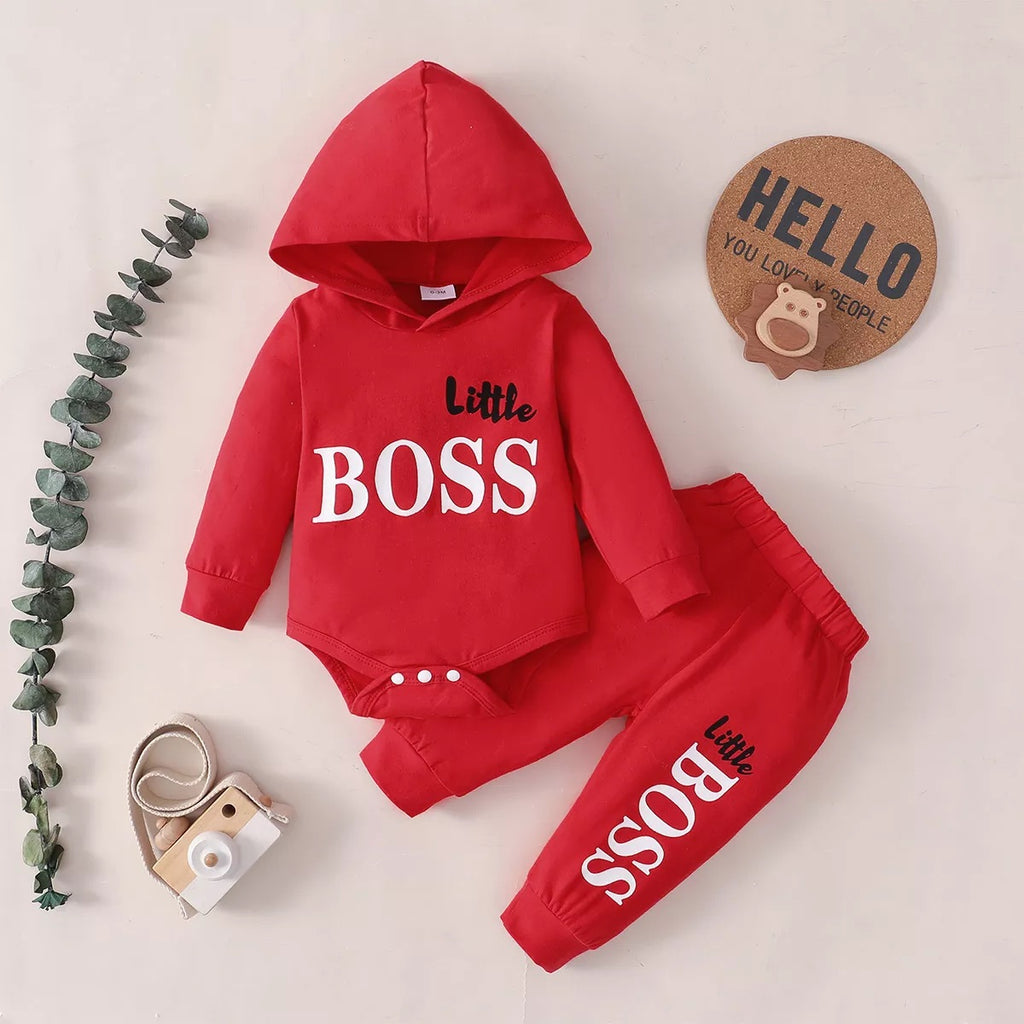 Baby 2 Pieces Casual Letter Boss Print Long Sleeve Sweatshirt Hoodie and Pants