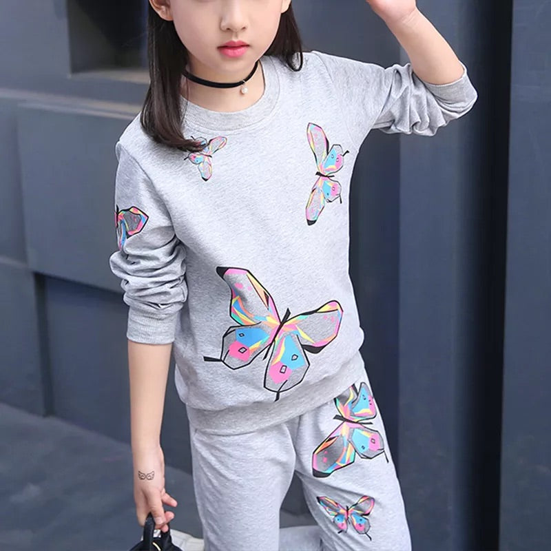 2-piece Butterfly Pattern Tops & Pants for Girls