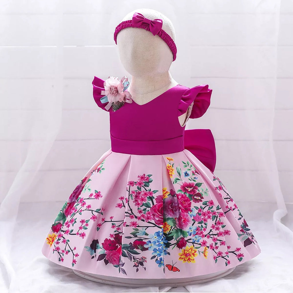 Toddler Girls Sweet Retro Floral Color-block Dress