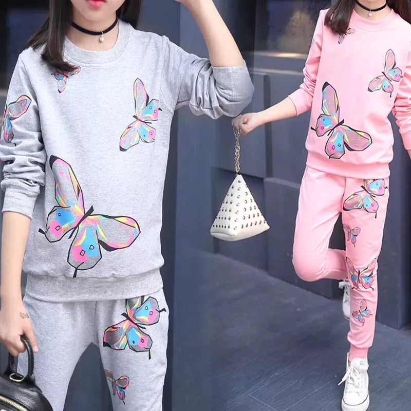 2-piece Butterfly Pattern Tops & Pants for Girls